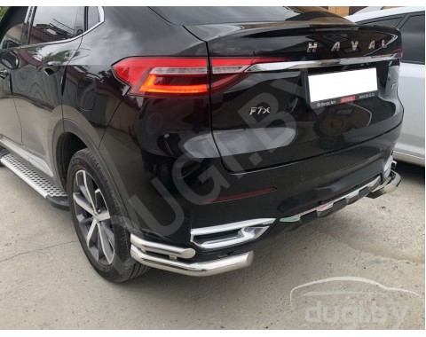 HAVAL F7X с 2019-н.в. защита заднего бампера двойные углы Mars D60/42 из нержавеющей стали